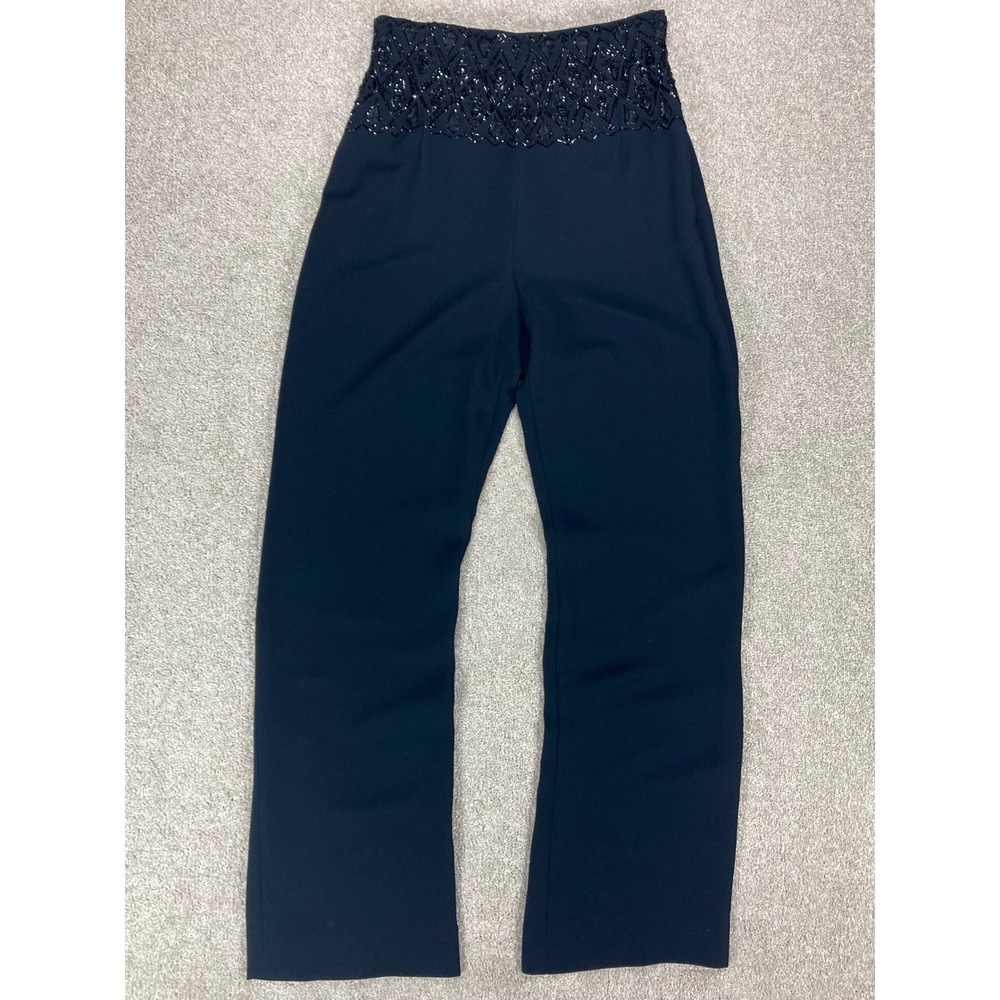 Badgley Mischka Vintage Beaded High Waist Wide Leg Pants Womens 10 Black Evening